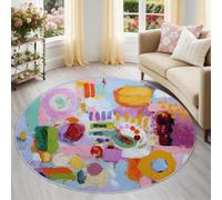Générique Abstrait Blocs De Couleur Tapis Rond Enfant 180 cm, Lavable & Antidérapant, Multicolore Graffiti Bloc De Couleur Tapis de Jeux Doux pour Chambre Bébé & Nurserie