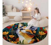 Générique Abstrait Chaton Motif Floral Tapis Rond Lavable en Machine 160 cm - Tapis Rond imprimé antidérapant à Poils Courts pour Salon, Chambre d'enfant, décoration de Chambre, Couleur