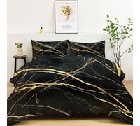 Générique Abstrait Couette 4 Saison 140x200cm, Luxe Élégance Marbre Réversible Matelassée Couettes Imprimée Noir Or Couette 1 Personnes, Douce Ensemble de Literie avec 2 Taies d'oreiller