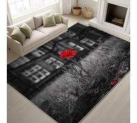 Générique Abstrait Fleurs Bâtiment Architecture Tapiss de Passage Couloir Antidérapant et Lavable Tapis d'entrée Interieur Paillasson, Gris Rouge Tapis de Sol pour Chambre Buanderie, 50 x 150 cm