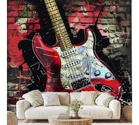 Générique Abstrait Graffiti Guitare Papier Peint 3D Effet Street Art Papier Adhesif 350x256 cm pour Salon Chambre Adhesif Mural Decoratif