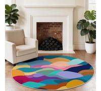 Générique Abstrait Océan Vagues Tapis Rond Lavable 100 cm, Tapis Intérieur Antidérapant, Classique Artistique Poil Ras Facile à Nettoyer pour Entrée & Cuisine, Multicolore