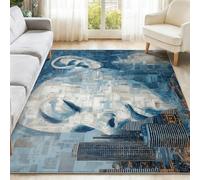 Générique Abstrait Tapis Bleu, Antidérapant Lavable Tapis à Poils Courts avec Gratte Ciel Portraits De Femmes pour Salon Chambre Entrée Cuisine, 140 x 200 cm Moderne Doux Moquette Intérieur