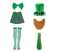 Générique Accessoire de costume de barman de la Saint-Patrick, tenues de barman du festival irlandais avec chapeau, jupe, cravate, barbe, bas rayé, costume de festival irlandais