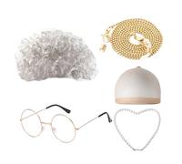Générique Accessoire Deguisement Perruque Grand Mère Courte pour École Cent Jours Spectacle Adulte Enfant avec Lunettes Et Collier Deguisement Enfant T661