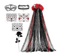 Générique Accessoires Day Of The Dead Bandeau Voile Décoré avec Collier | Ensemble Accessoires Fête des Morts Accessoire de Scène pour Spectacle