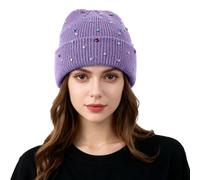 Générique Accessoires de Carnaval-Bonnet coloré à perles pour femme, tricoté chaud et polyvalent pour l'automne et l'hiver. (Purple, One Size)