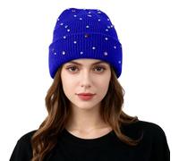 Générique Accessoires de Carnaval-Bonnet coloré à perles pour femme, tricoté chaud et polyvalent pour l'automne et l'hiver. (Blue, One Size)