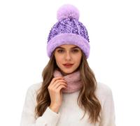 Générique Accessoires de Carnaval-Bonnet d'hiver à paillettes avec oreilles pour temps froid (Light Purple, One Size)