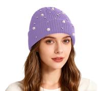 Générique Accessoires de Carnaval-Bonnet tricoté à paillettes nacrées pour filles, double épaisseur, chaud et tendance, style streetwear (Light Purple, One Size)
