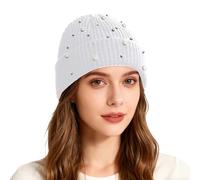 Générique Accessoires de Carnaval-Bonnet tricoté à paillettes nacrées pour filles, double épaisseur, chaud et tendance, style streetwear (White, One Size)