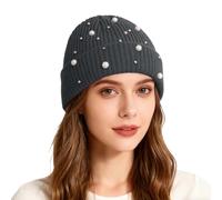 Générique Accessoires de Carnaval-Bonnet tricoté à paillettes nacrées pour filles, double épaisseur, chaud et tendance, style streetwear (Dark Gray, One Size)