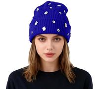 Générique Accessoires de Carnaval-Bonnet tricoté à paillettes nacrées pour filles, double épaisseur, chaud et tendance, style streetwear (Blue, One Size)