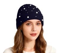 Générique Accessoires de Carnaval-Bonnet tricoté à paillettes nacrées pour filles, double épaisseur, chaud et tendance, style streetwear (Navy, One Size)