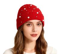 Générique Accessoires de Carnaval-Bonnet tricoté à paillettes nacrées pour filles, double épaisseur, chaud et tendance, style streetwear (Red, One Size)