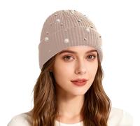 Générique Accessoires de Carnaval-Bonnet tricoté à paillettes nacrées pour filles, double épaisseur, chaud et tendance, style streetwear (Beige, One Size)