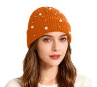 Générique Accessoires de Carnaval-Bonnet tricoté à paillettes nacrées pour filles, double épaisseur, chaud et tendance, style streetwear (Orange, One Size)