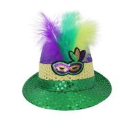 Générique Accessoires de Carnaval-paillettes dorées, violettes et vertes, chapeau de jazz tricolore à plumes, chapeau de soleil de fête (Green, One Size)