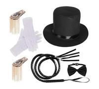 Générique Accessoires De Costume sur Le Thème du - Kit De 5 Pièces du Plus Grand Showman avec Chapeau Haut De Forme, Fouet, Épaulettes Dorées, Nœud Papillon Et Gants - Déguisement Unisexe pour