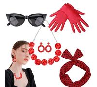 Générique Accessoires de Déguisement des Années 50 pour Femmes | Accessoires à Pois Style Rétro | Tenue Rétro Disco 5 Pièces pour Femmes et Filles Fêtes entre Amies