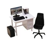 Générique Accessoires de Maison de Poupée Ensemble de Bureau Chaise D'Ordinateur Mobilier Miniature et Clavier Réaliste En PP Sécurisé Adapté pour Le Jeu D'Imi, Bureau Blanc