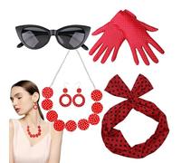 Générique Accessoires Déguisement Femme Années 50 | Ensemble Bandeau et Collier À Pois pour Femmes | Tenue Rétro Disco 5 Pièces pour Femmes et Filles Fêtes entre Amies
