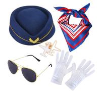 Générique Accessoires d'uniforme d'agent de bord, insigne d'agent de bord | Béret écharpe gants lunettes de soleil avion broche et écharpe pour femmes