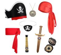 Générique Accessoires Pirates, Tenue de Déguisement Pirate Enfant, Chapeau Design Crâne Cache-Visage Accessoires Fête Halloween Carnival Cosplay Garçon Fille