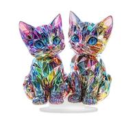 Générique Acrylic Cat Figure - 23.9x25cm Colorful Cat Statue, Colorful Cats Miniature Ornaments, Artistic Figure Sculpture, 2D Acrylic Cats Sculptures Home Decor, Color Animal Sculptures, for Lovers