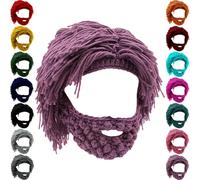 Générique Acrylic Punk Style Beanie - Novelty Beard Beanies & Knit Hats, with Attached Straight Hair Wig and Knitted Beard (Purple)