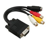 Générique Adaptateur Vga vers 3 RCA Noir en Cuivre Pur et PVC, Convertisseur Vidéo pour Connexion TV, Bureau ou Projecteur, Compatible Svga et S-Video