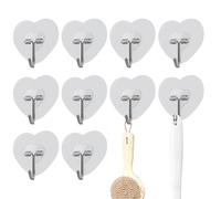 Générique Adhesive Wall Hooks, Heart-Shaped No-Damage Hangers, Strong Hold Clear Hooks, 10X Removable Multi-Purpose Wall Mount for Kitchen and Bathroom Organization