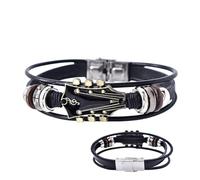 Générique Adjustable Leather Bracelets Men - Punk Wristbands For Men, Handmade Multi Layer Wristband, Fashion Jewelry Accessories Music Lovers, Rock Concert Party Outfit Bracelet With Stylish Design