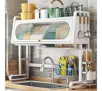 Générique Adjustable Over The Sink Dish Drying Rack with Cover, Expandable Large Dish Rack Drainer for Kitchen Storage Counter Above Sink Dish Rack, 3 Tier,White-97Cm