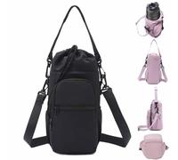 Générique Adjustable Strap Water Bottle Shoulder Bag,Carrier Bag,Bottle Crossbody Holder with Phone Pocket,Insulated Protective Sleeve,for Walking Hiking Camping Gym Men Women (Black)