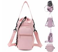 Générique Adjustable Strap Water Bottle Shoulder Bag,Carrier Bag,Bottle Crossbody Holder with Phone Pocket,Insulated Protective Sleeve,for Walking Hiking Camping Gym Men Women (Pink)