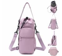 Générique Adjustable Strap Water Bottle Shoulder Bag,Carrier Bag,Bottle Crossbody Holder with Phone Pocket,Insulated Protective Sleeve,for Walking Hiking Camping Gym Men Women (Purple)