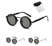 Générique Adjustable Tint Polarized Round Sunglasses for Men, 1-9 Gear Manual Tint Control with ND Filter-for Beach, Driving (Black)