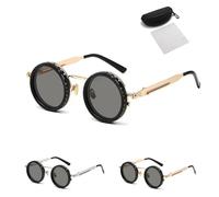 Générique Adjustable Tint Polarized Round Sunglasses for Men, 1-9 Gear Manual Tint Control with ND Filter-for Beach, Driving (Gold)