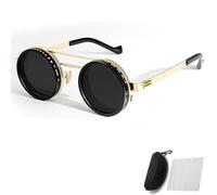 Générique Adjustable Tint Rounded Polarized Lenses Retro Sunglasses, 1-9 Gear Manual Tint Control with ND Filter for Men Women (Golden,B)