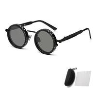 Générique Adjustable Tint Rounded Polarized Lenses Retro Sunglasses, 1-9 Gear Manual Tint Control with ND Filter for Men Women (Black,A)