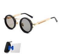 Générique Adjustable Tint Rounded Polarized Lenses Retro Sunglasses, 1-9 Gear Manual Tint Control with ND Filter for Men Women (Gold,One pair)