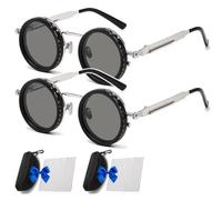 Générique Adjustable Tint Rounded Polarized Lenses Retro Sunglasses, 1-9 Gear Manual Tint Control with ND Filter for Men Women (Silver,One pair)