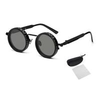 Générique Adjustable Tint Rounded Polarized Lenses Retro Sunglasses, Adjustable Tint Sunglasses with 1-9 Gear ControlBeach Gear, UV Protection Eyewear, Ideal for Beach & Outdoor Use (Black)