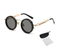 Générique Adjustable Tint Rounded Polarized Lenses Retro Sunglasses, Adjustable Tint Sunglasses with 1-9 Gear ControlBeach Gear, UV Protection Eyewear, Ideal for Beach & Outdoor Use (Gold)