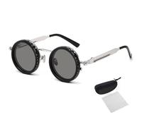 Générique Adjustable Tint Rounded Polarized Lenses Retro Sunglasses, Adjustable Tint Sunglasses with 1-9 Gear ControlBeach Gear, UV Protection Eyewear, Ideal for Beach & Outdoor Use (Silver)
