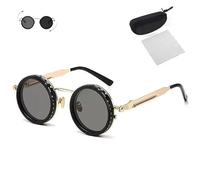 Générique Adjustable Tint Rounded Polarized Lenses Retro Sunglasses, with 1-9 Gear Control, Ideal for Beach & Outdoor Use (Gold)