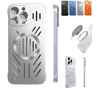 Générique Admitof Ultra-Thin Hollow Heat Dissipation Frameless for iPhone 16/15/14/13/12/11 Pro Max, Hollow Magnetic Breathable Anti-Fall Case with Raised Camera Protection (for iPhone14plus,Silver)