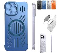 Générique Admitof Ultra-Thin Hollow Heat Dissipation Frameless for iPhone 16/15/14/13/12/11 Pro Max, Hollow Magnetic Breathable Anti-Fall Case with Raised Camera Protection (for iPhone14proMax,Blue)