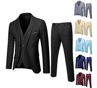Générique Adolescent Garçon 10-18 Ans Costumes 3 pièces Classiques Simple Bouton Revers Veste de Sport Gilet Pantalons Longs Mariage fête et Bal de Fin d'année pour garçons (Noir, 16-17ans)